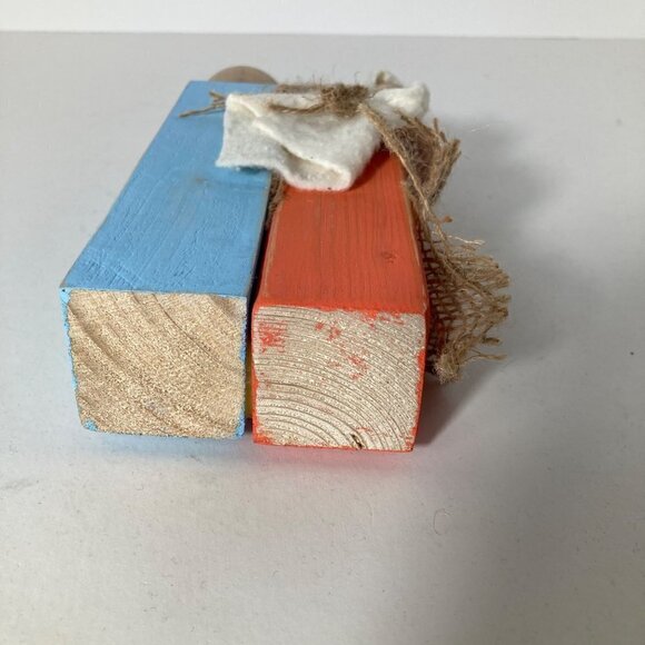 Handmade Rustic Wood Block Nativity Joseph Mary Jesus Blue Orange #1 - Picture 7 of 7